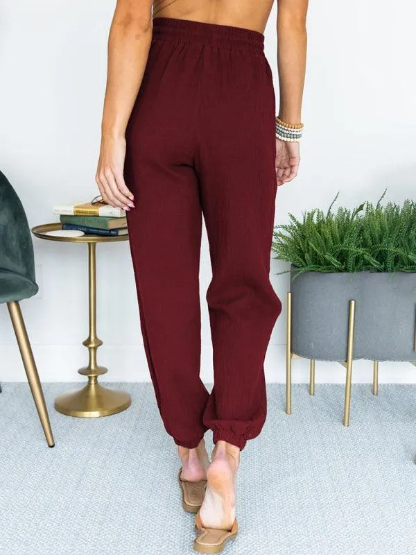 Linen Drawstring Women's Jogger Pants