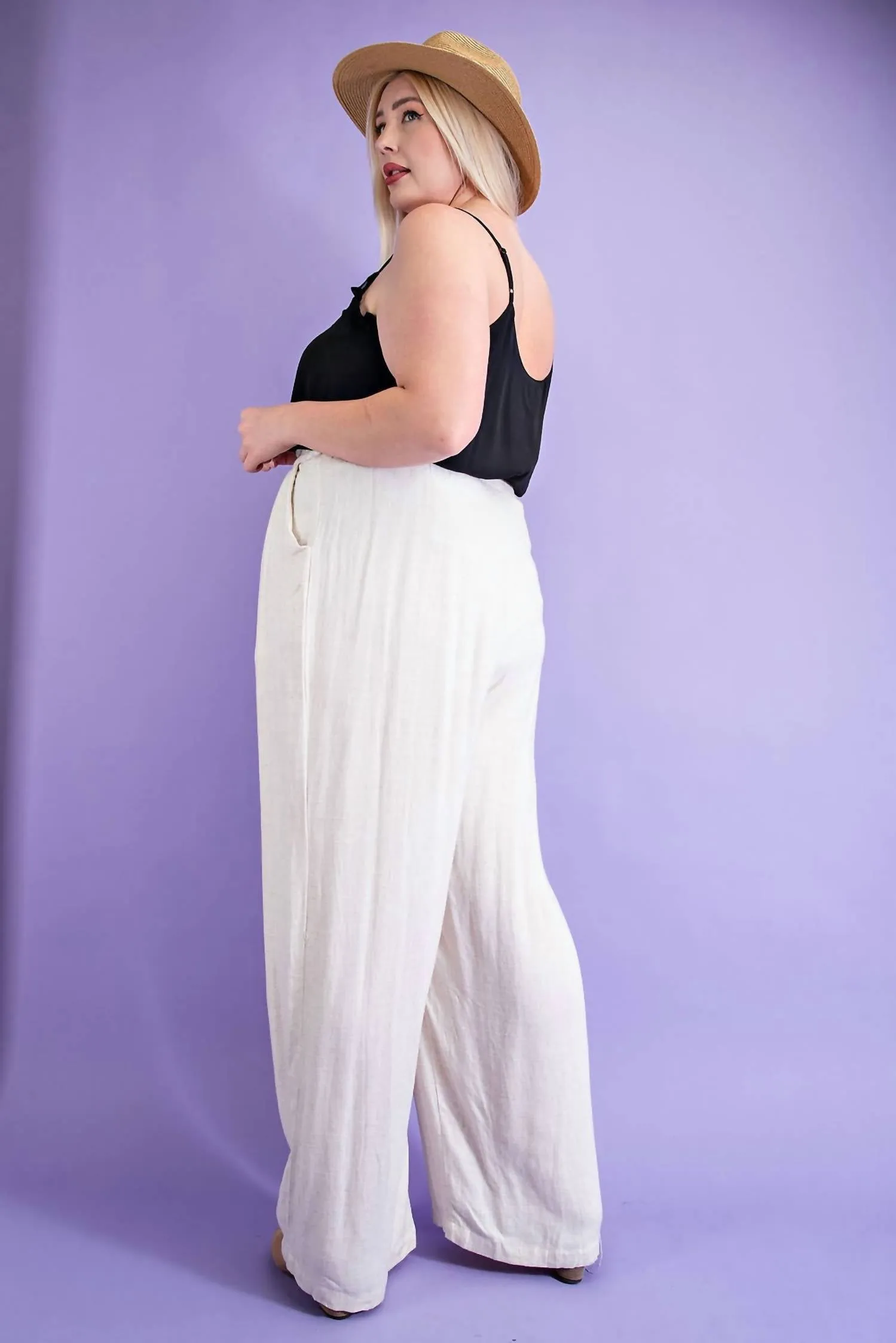 Linen Wide Leg Pant In Oatmeal