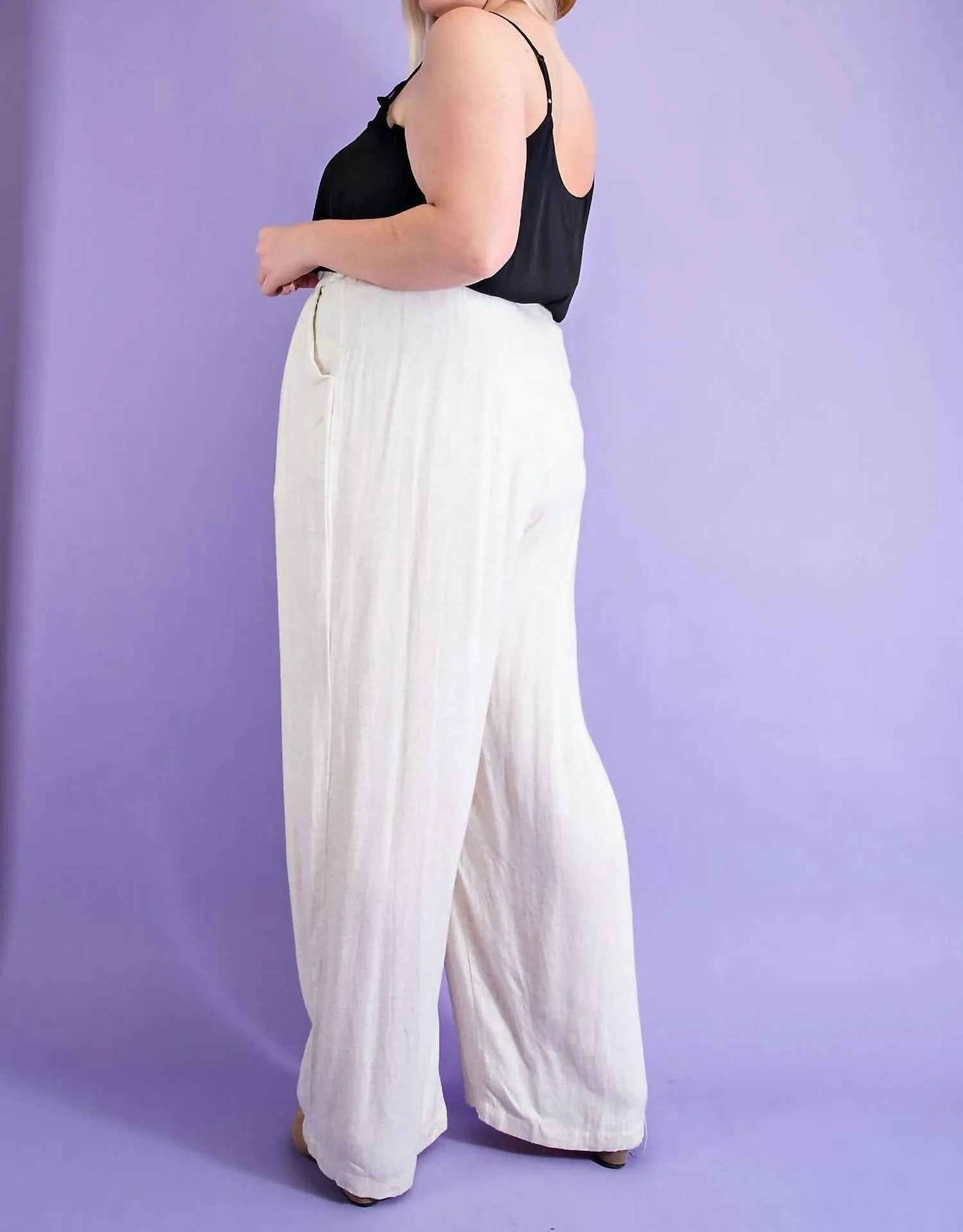 Linen Wide Leg Pant In Oatmeal