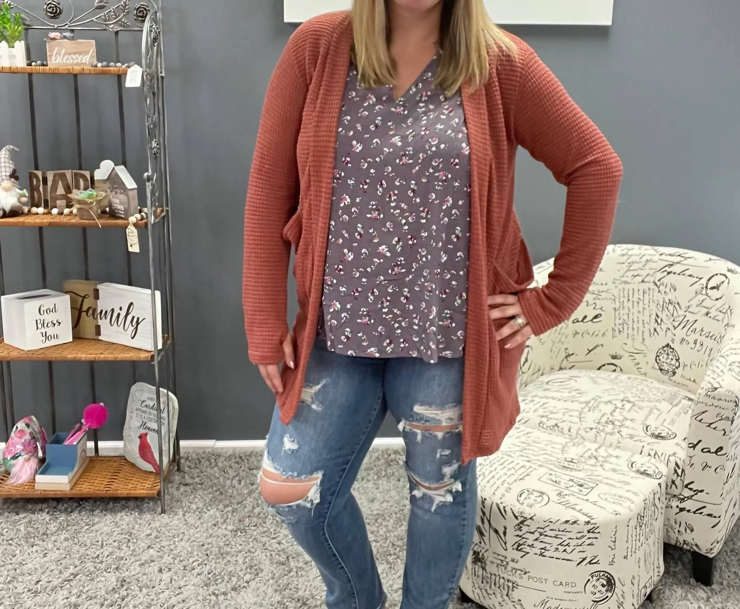 Lola Knit Cardigan In Rust