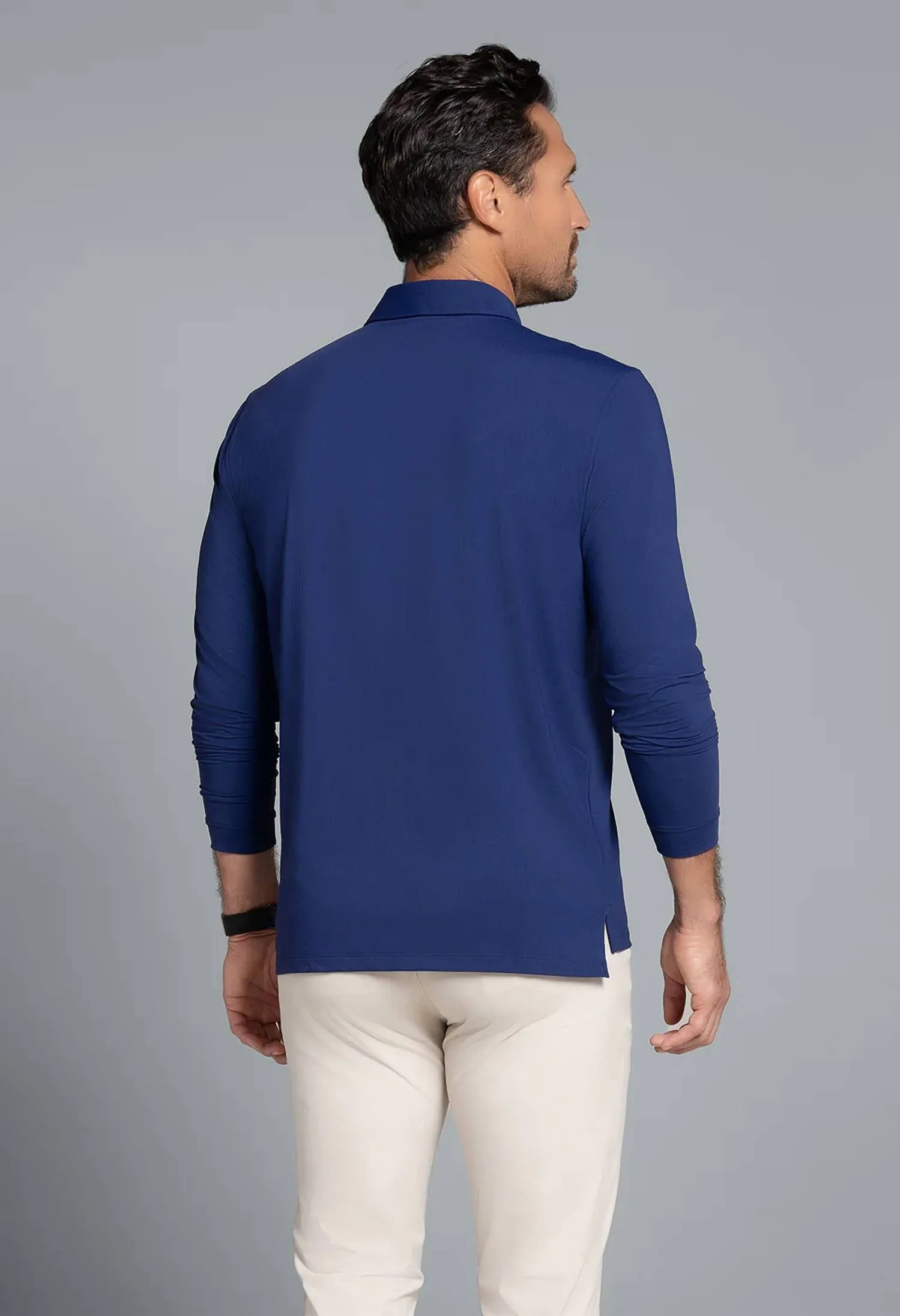 Long Sleeve Polo Shirt In Navy