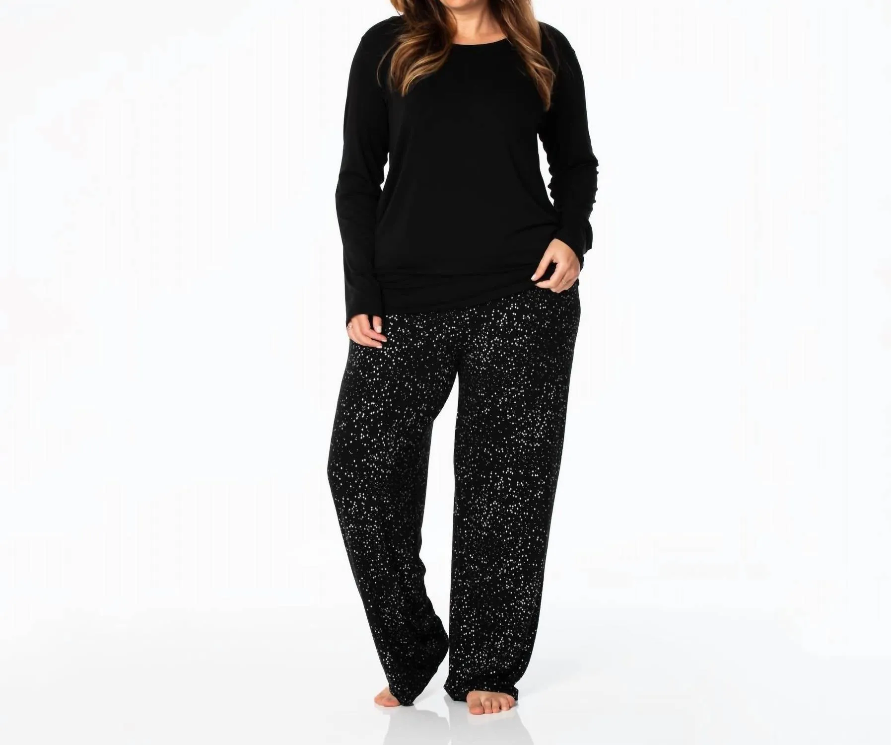 Long Sleeve Tee & Pajama Pants Set In Midnight Foil Constellations