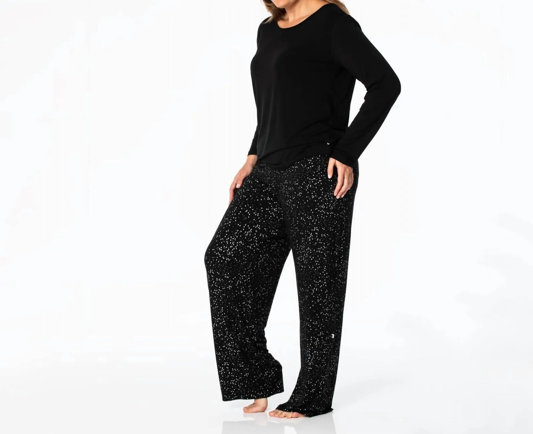 Long Sleeve Tee & Pajama Pants Set In Midnight Foil Constellations