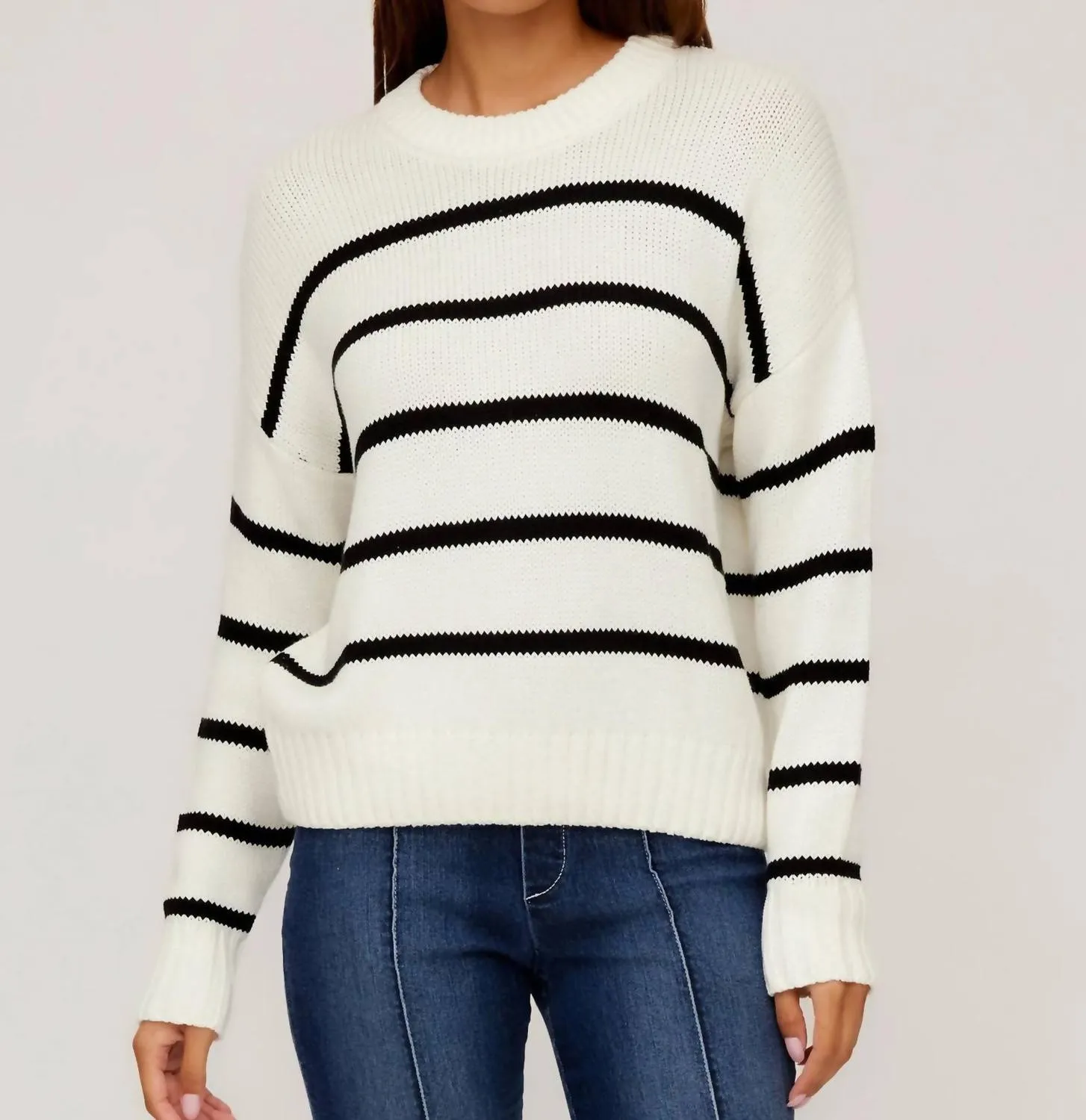 Luca Crewneck Sweater In Black Stripe