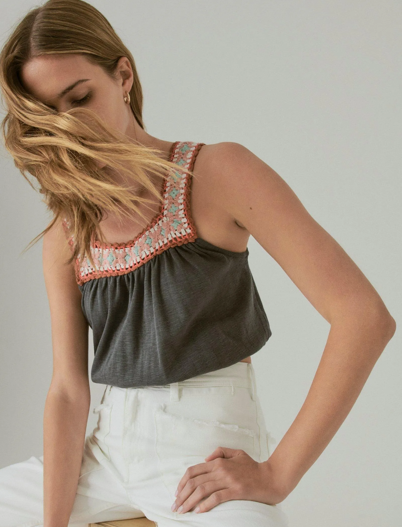 Lucky Brand Women's Crochet Trim Bubble Tee