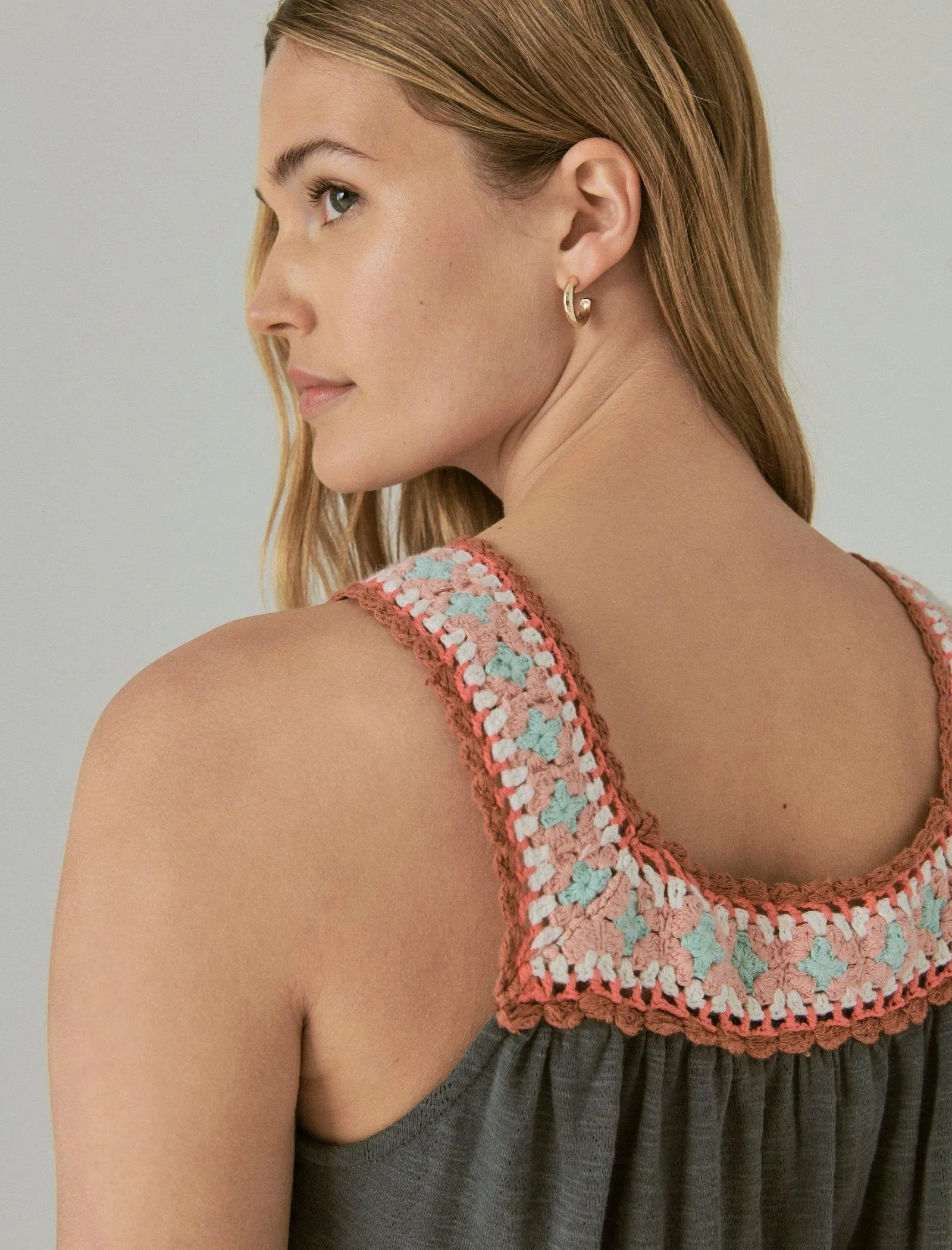 Lucky Brand Women's Crochet Trim Bubble Tee