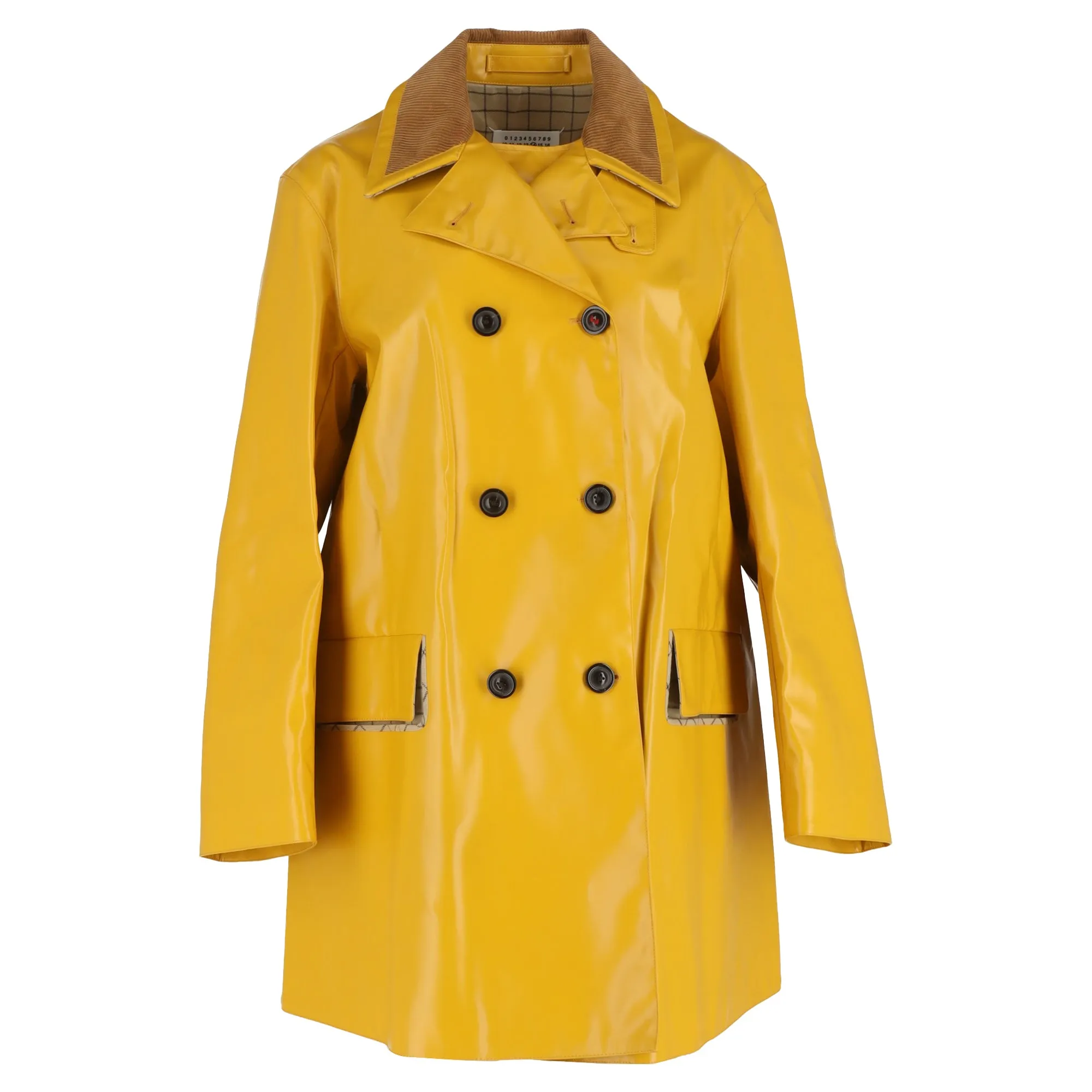 Maison Margiela Double-Breasted Coat in Yellow Coated Canvas