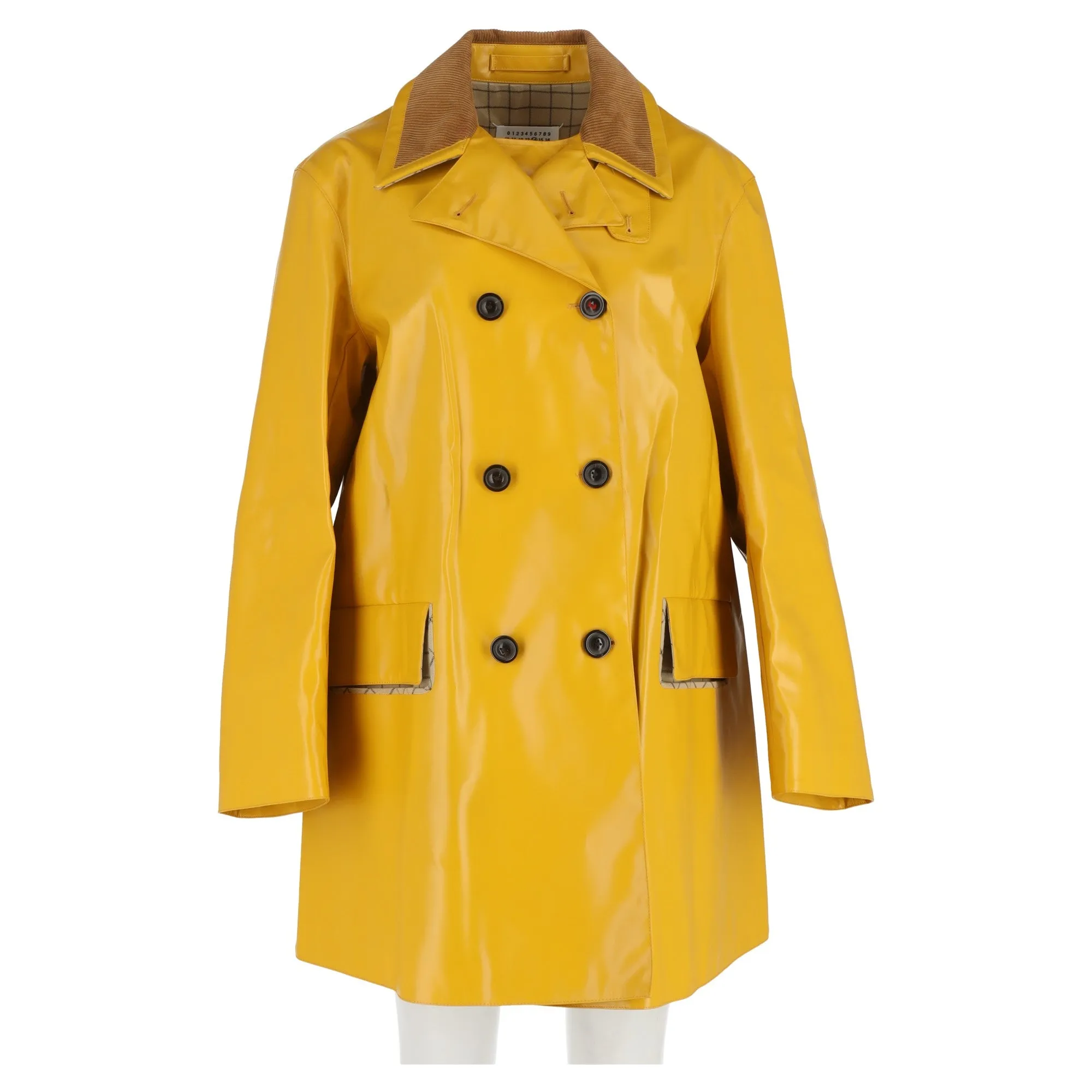 Maison Margiela Double-Breasted Coat in Yellow Coated Canvas
