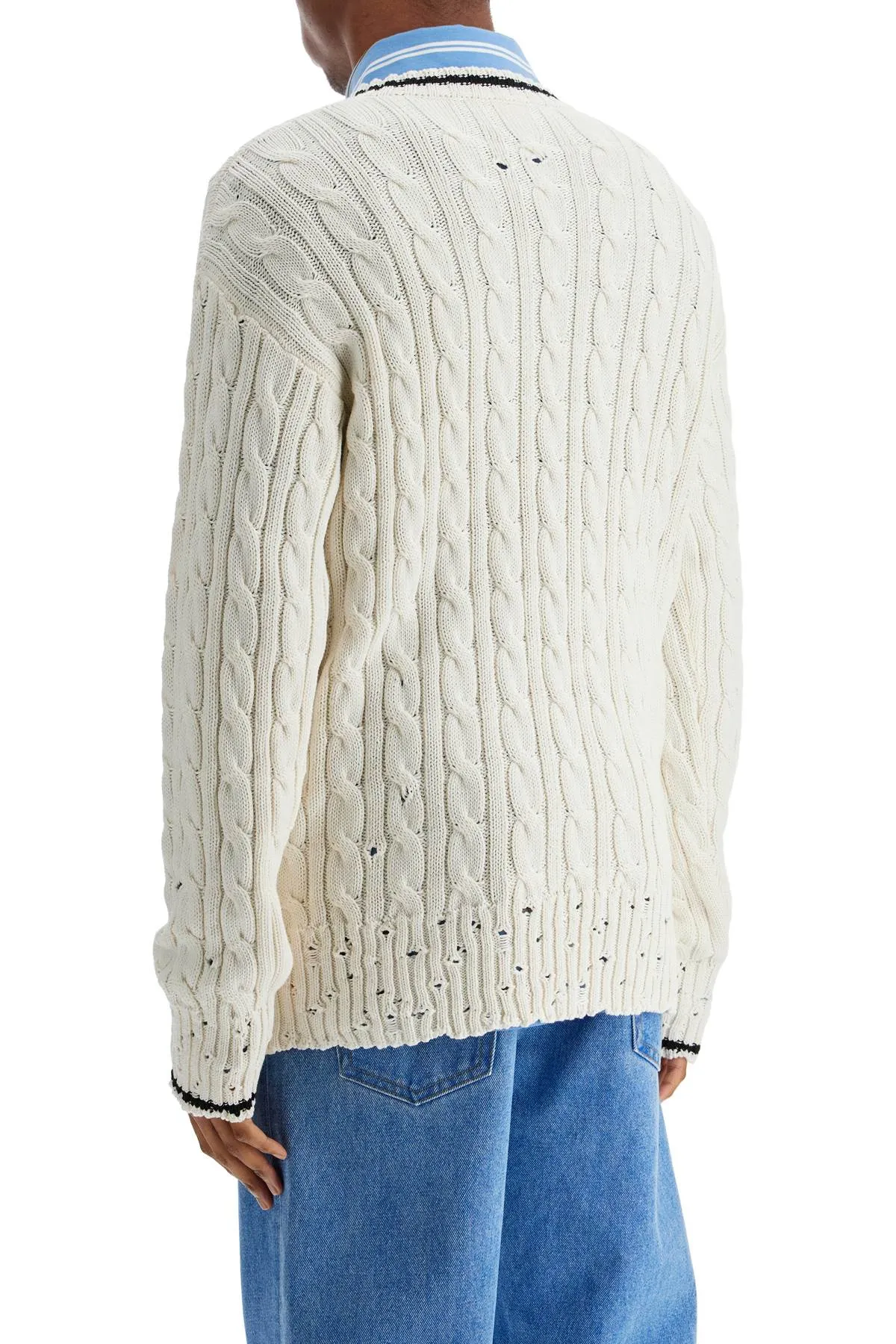 Marni Men's Cotton Sweater With Cable Knit V-Neck