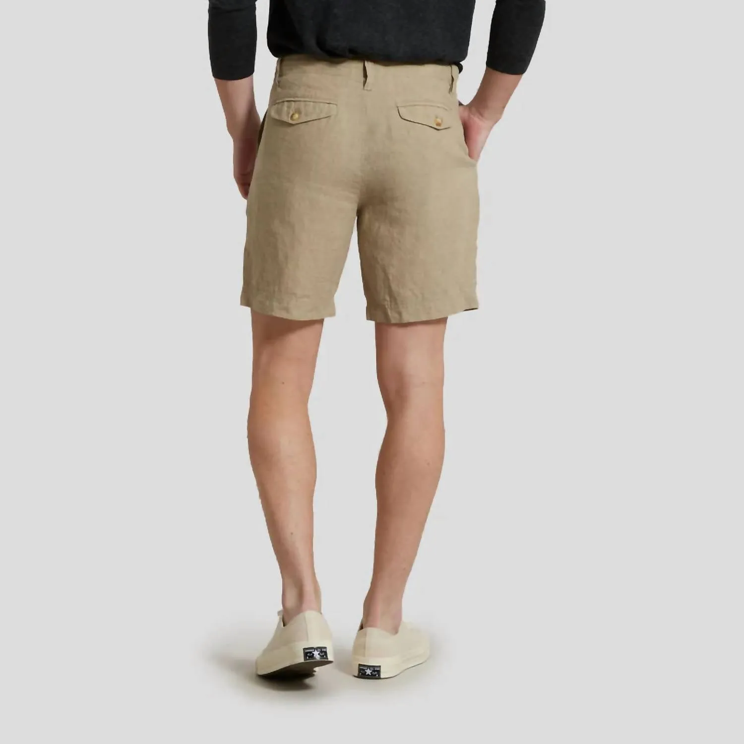 Men Aventura Washed Linen Shorts In Safari