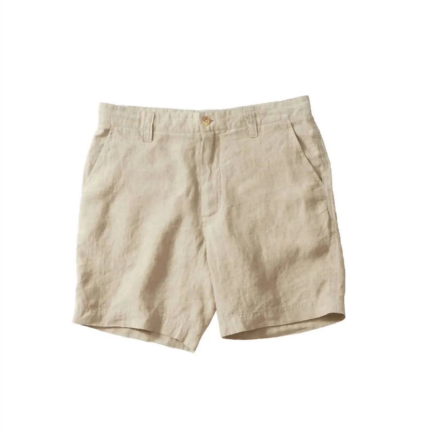 Men Aventura Washed Linen Shorts In Safari