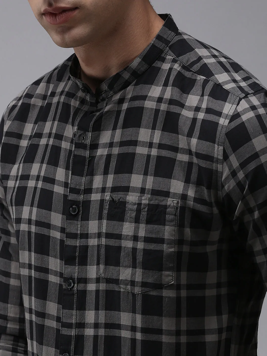 Men Black Classic Tartan Checked Cotton Casual Shirt