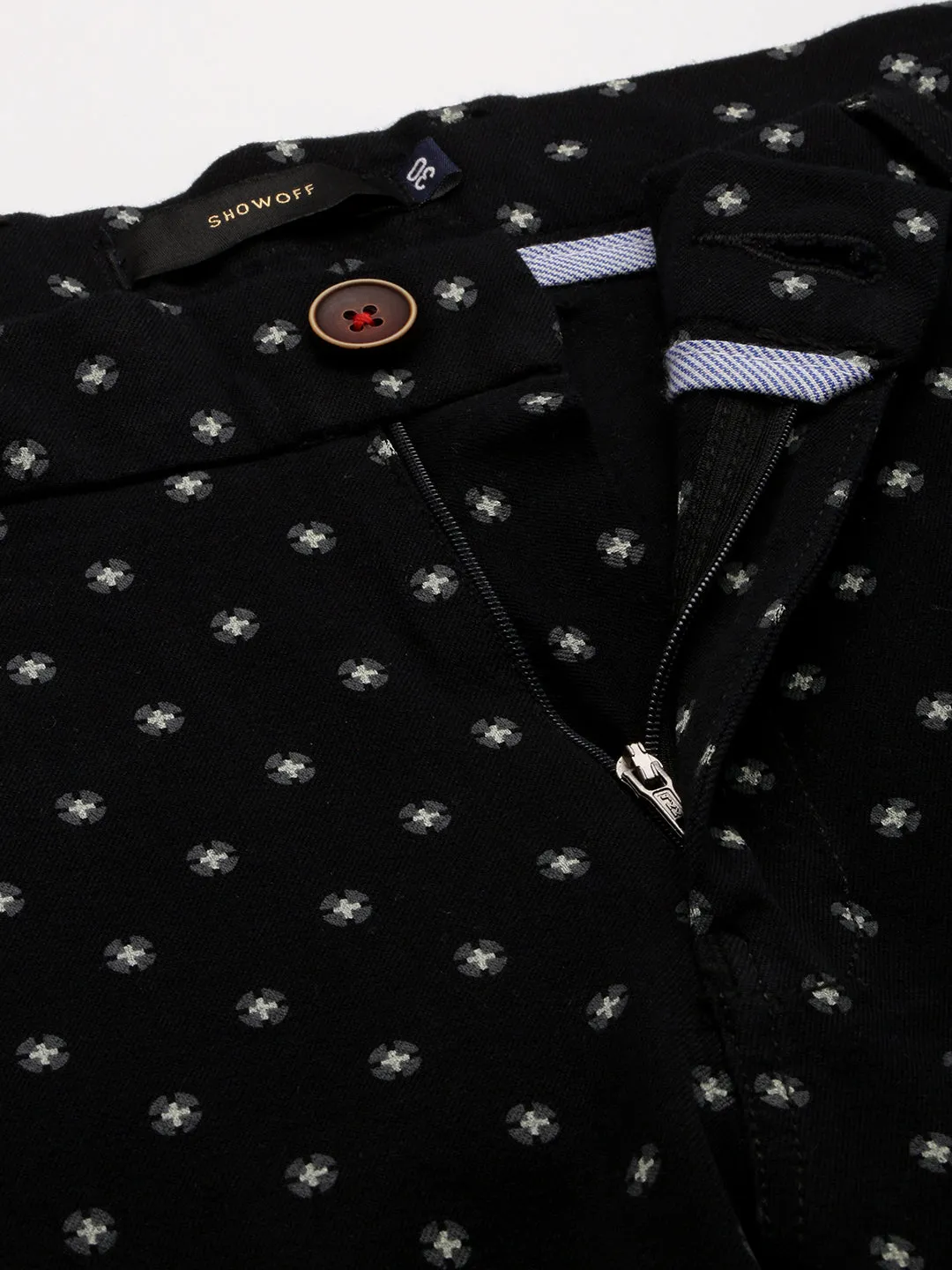 Men Black Printed Cotton Chino Shorts