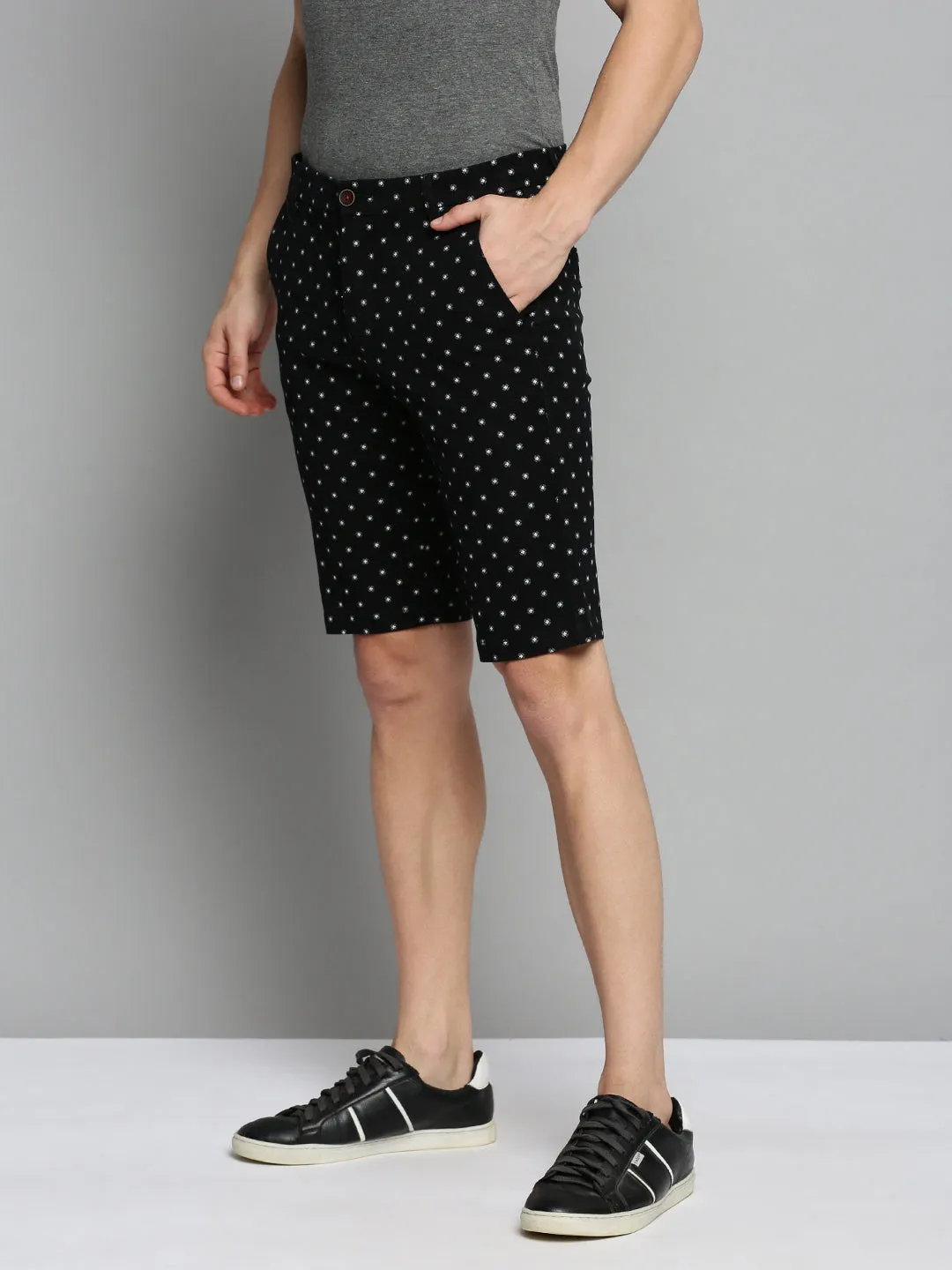 Men Black Printed Cotton Chino Shorts