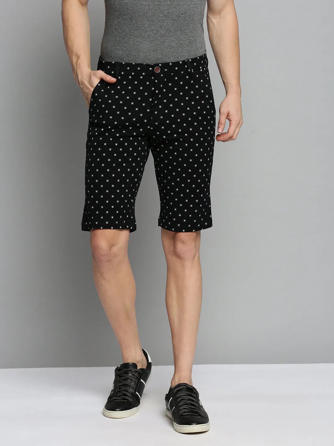 Men Black Printed Cotton Chino Shorts