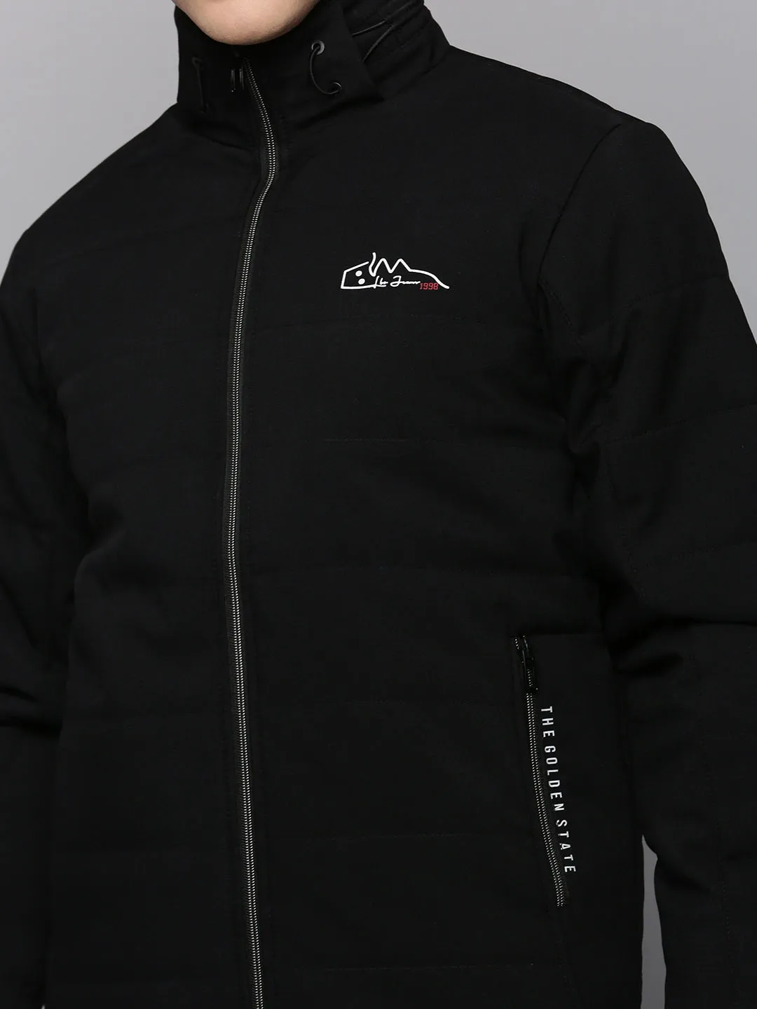 Men Black Stand Collar Puffer Jacket