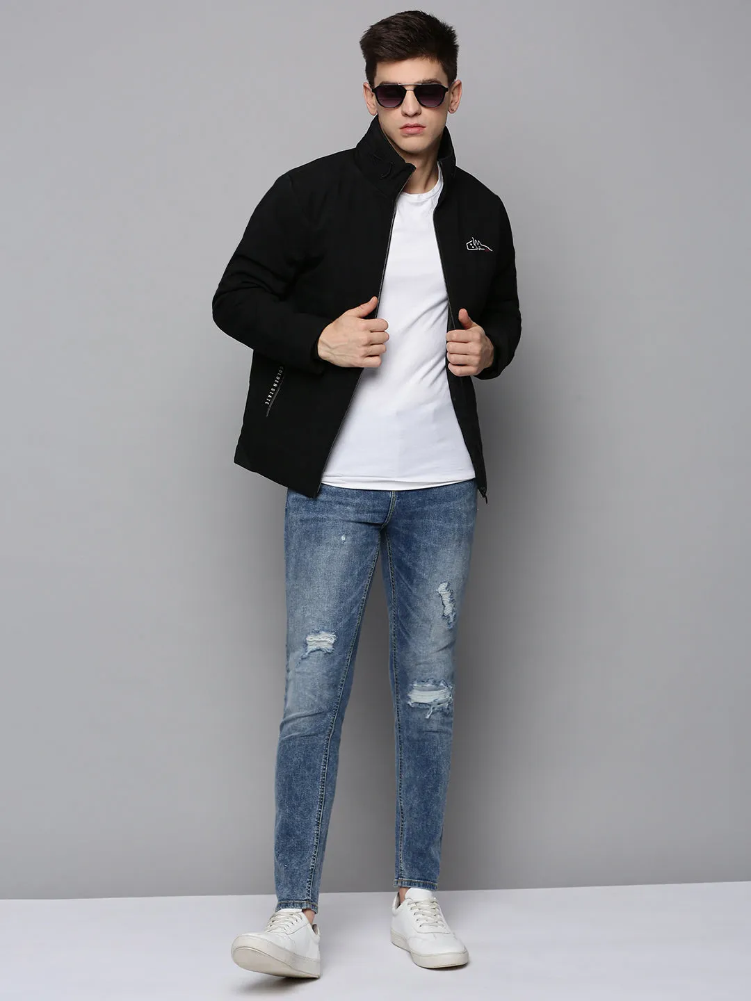 Men Black Stand Collar Puffer Jacket