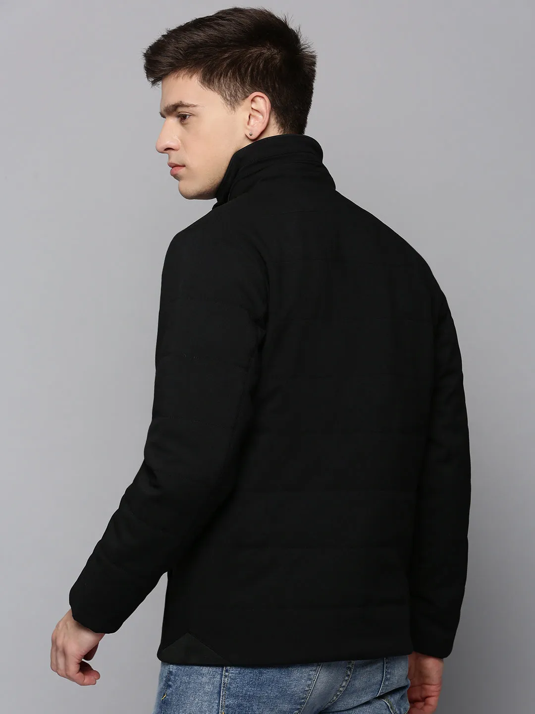 Men Black Stand Collar Puffer Jacket
