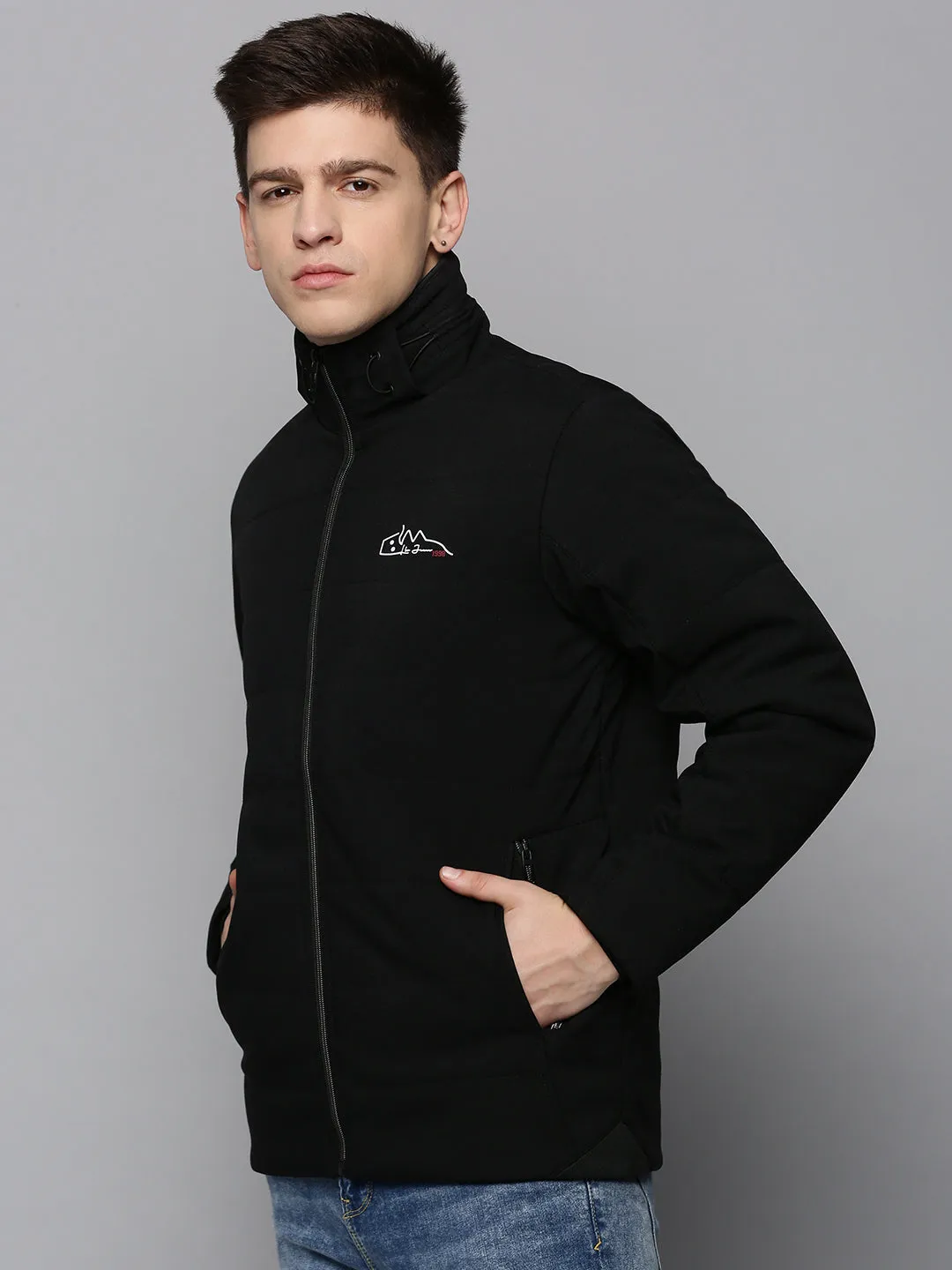 Men Black Stand Collar Puffer Jacket