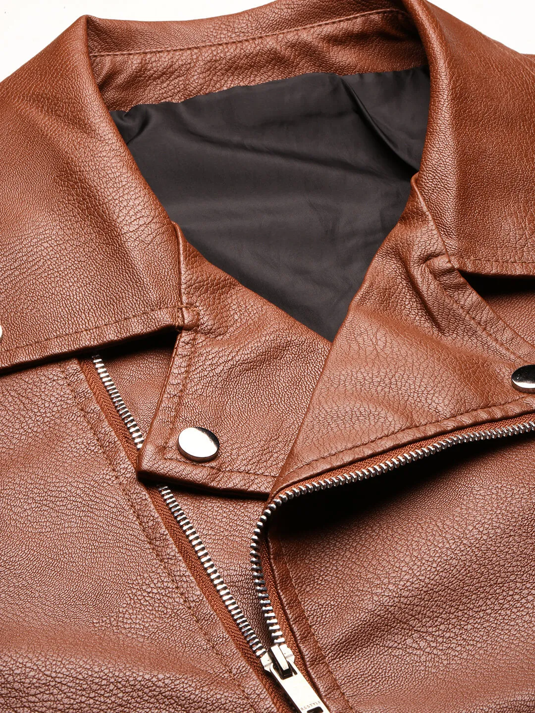 Men Brown Lapel Collar Leather Tailored Jacket