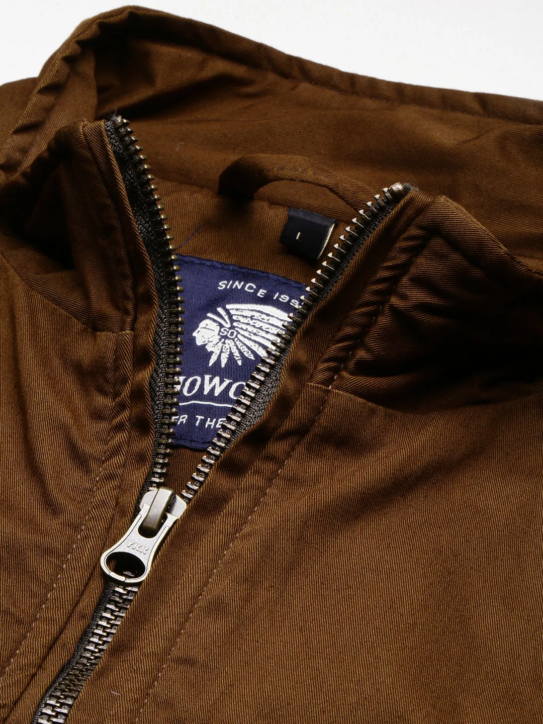 Men Brown Mock Collar Cotton Tailored Jacket