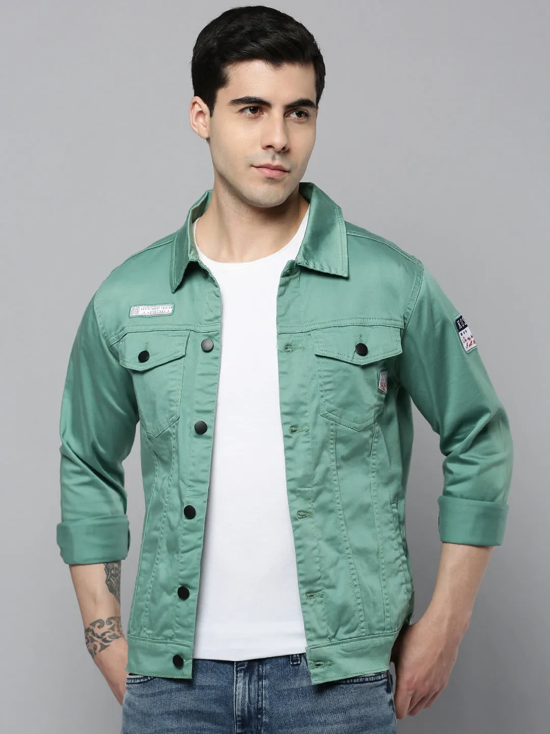 Men Green Solid Casual Shacket
