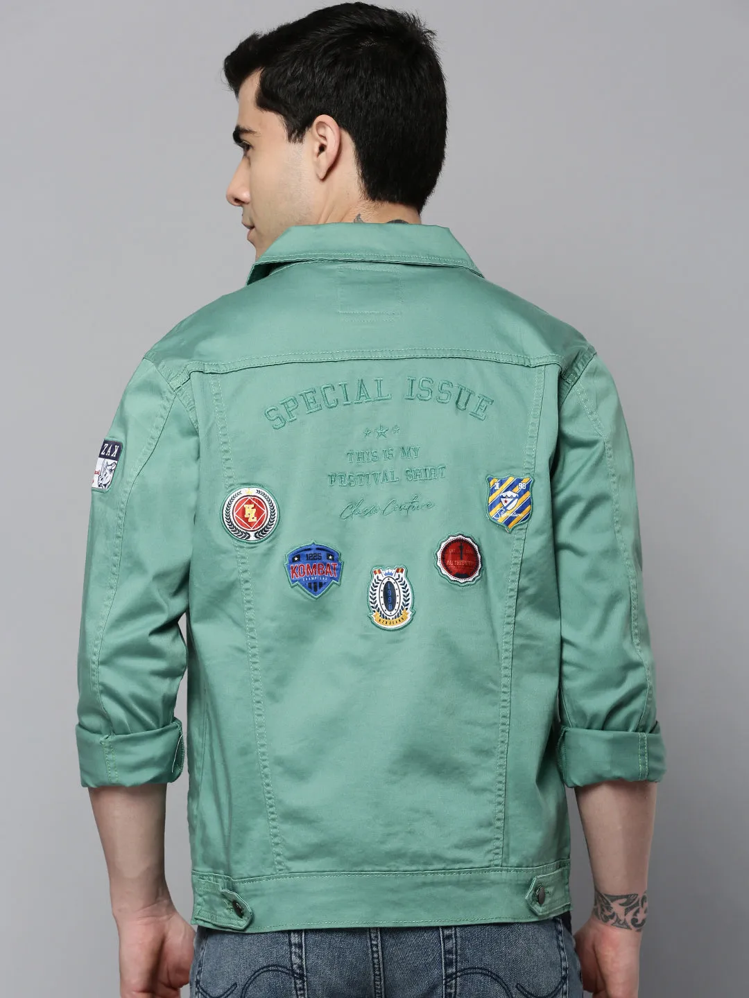 Men Green Solid Casual Shacket