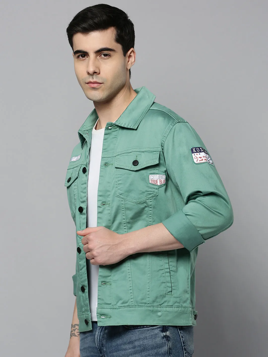 Men Green Solid Casual Shacket