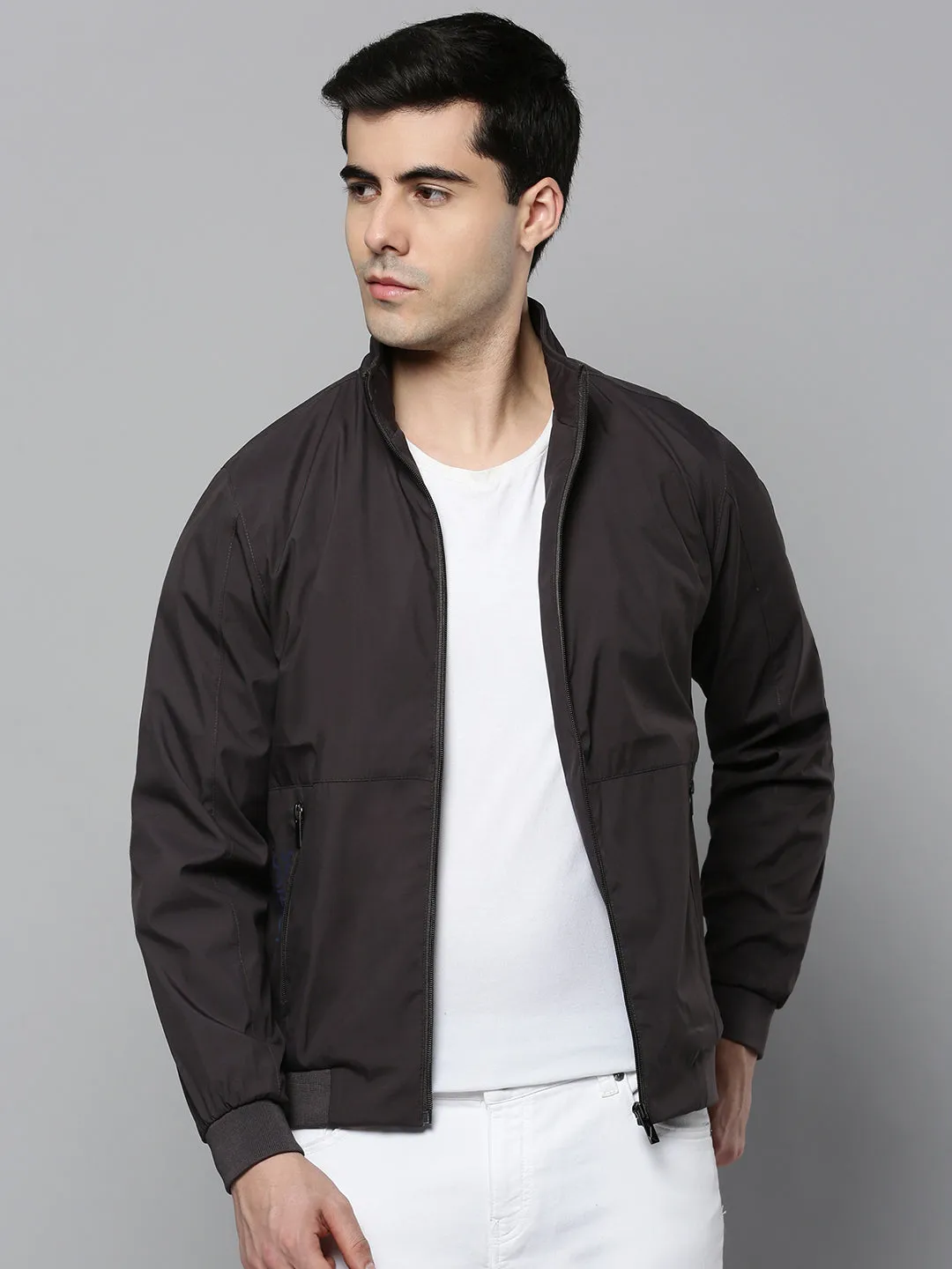 Men Grey Bomber Jacket