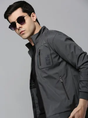 Men Grey Solid Open Front Jacket