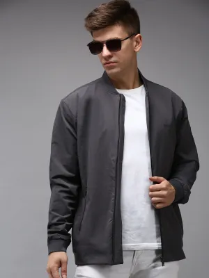Men Grey Water Resistant Bomber Jacket