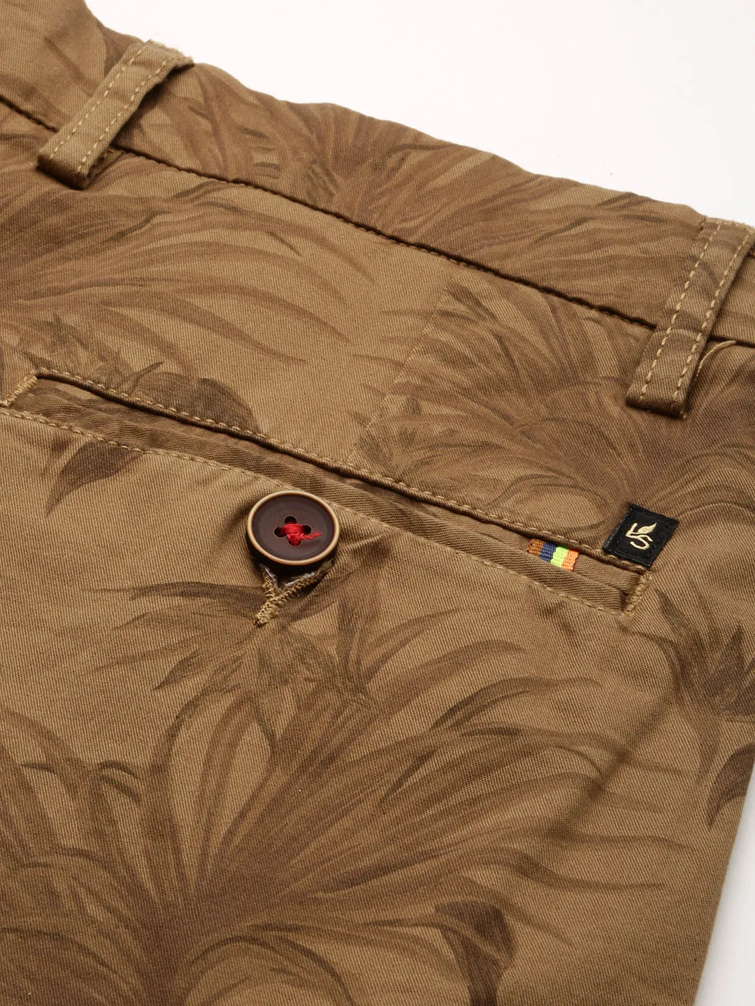 Men Khaki Tropical Printed Cotton Shorts