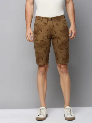 Men Khaki Tropical Printed Cotton Shorts