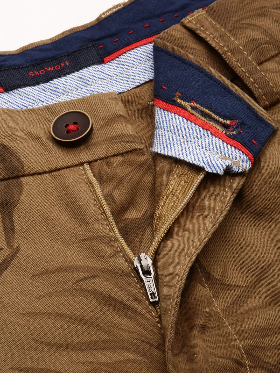 Men Khaki Tropical Printed Cotton Shorts