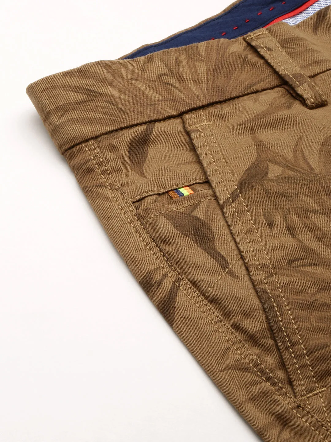 Men Khaki Tropical Printed Cotton Shorts