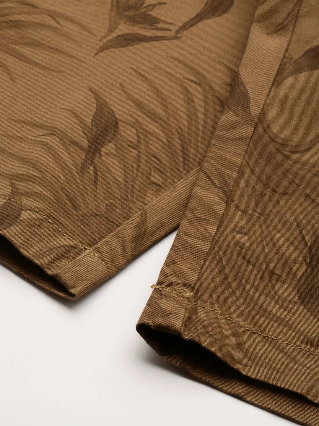 Men Khaki Tropical Printed Cotton Shorts