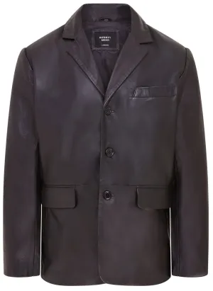 Mens 3 Button Italian Leather Blazer Jacket - Fauske