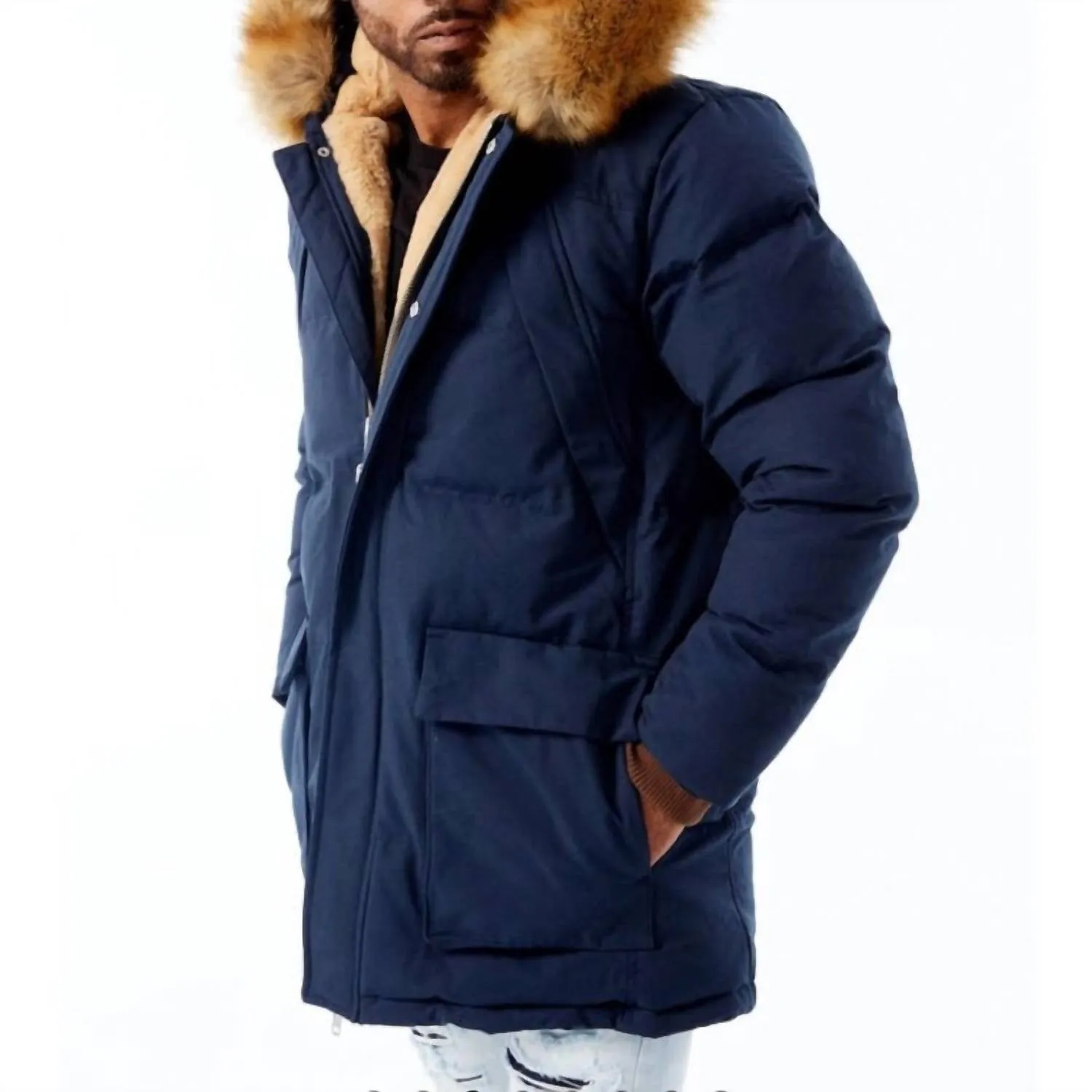 Men's Bismarck Fur Lined Parka Jacket In Navy