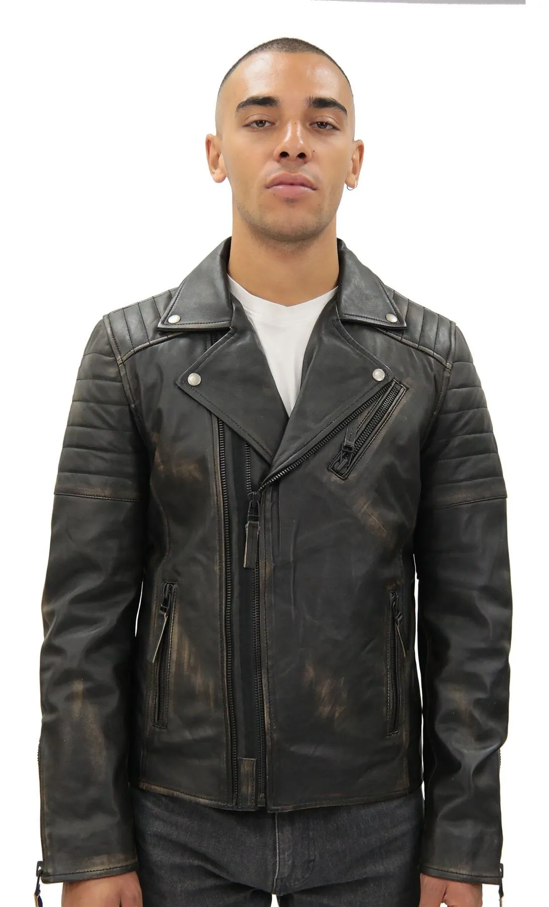 Men's Brando Double Cross Zip Leather Biker Jacket-Casablanca