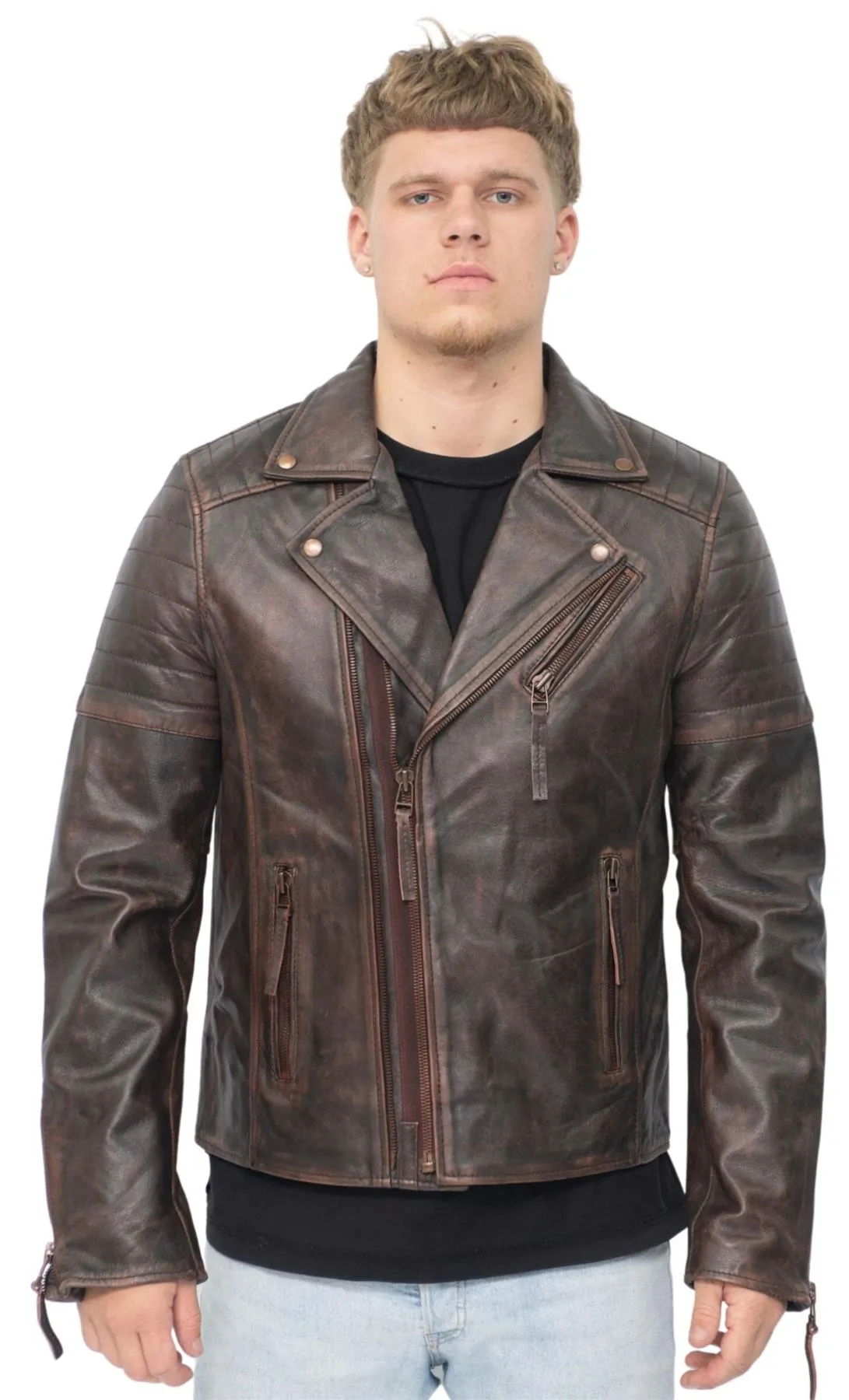 Men's Brando Double Cross Zip Leather Biker Jacket-Casablanca