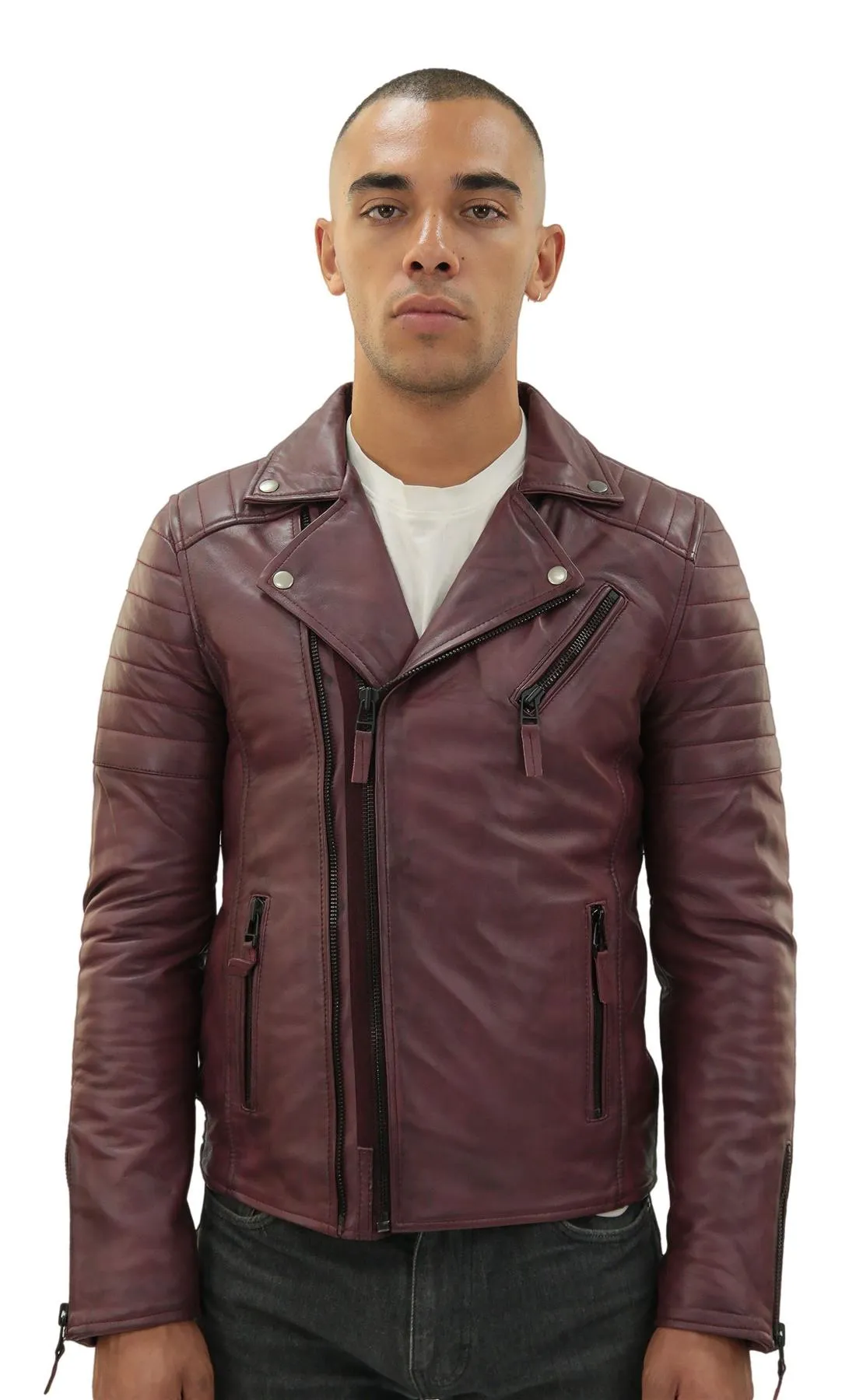 Men's Brando Double Cross Zip Leather Biker Jacket-Casablanca