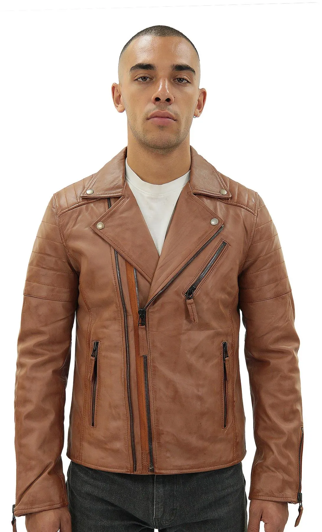 Men's Brando Double Cross Zip Leather Biker Jacket-Casablanca