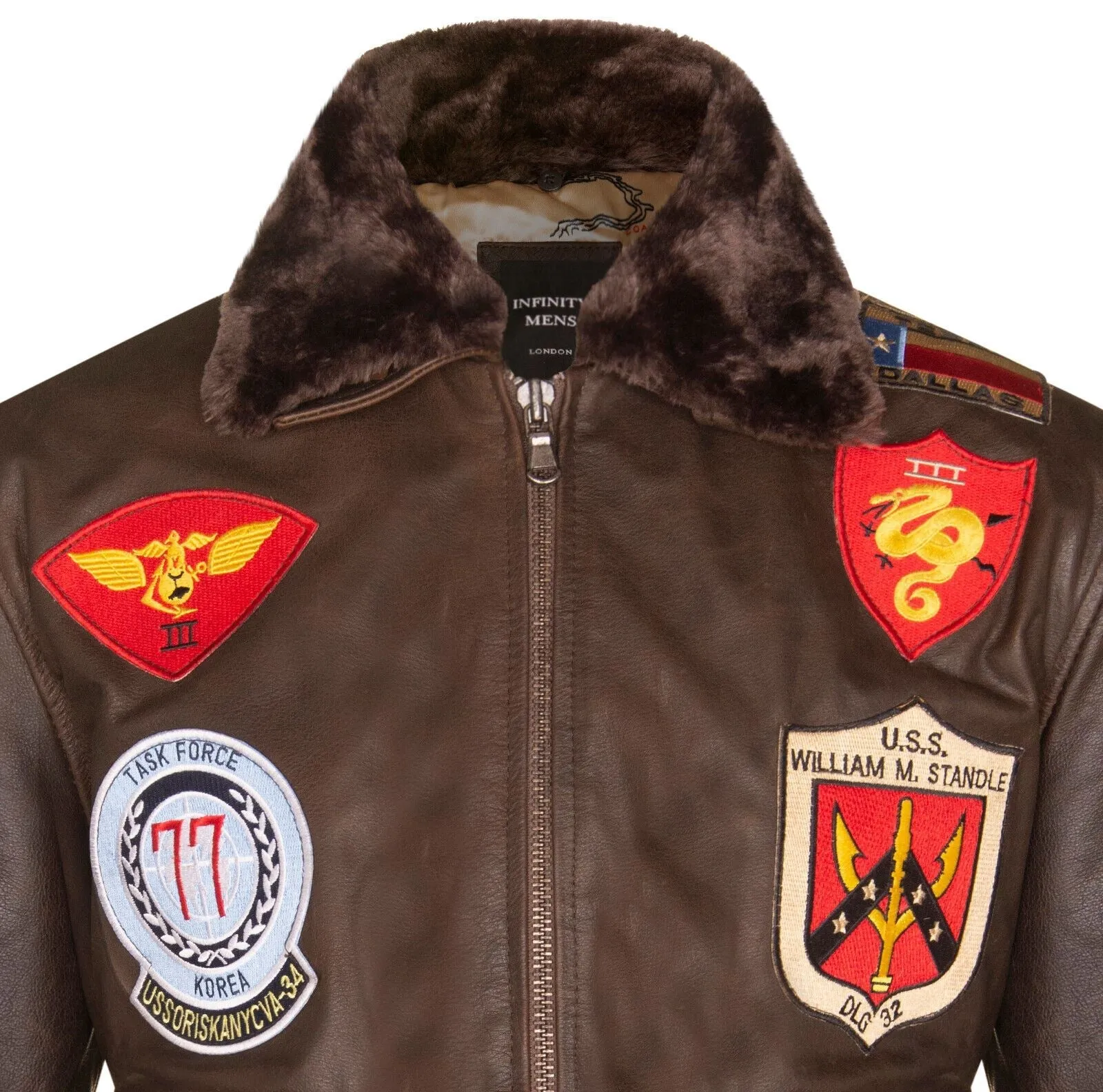 Mens Brown Leather US Aviator Bomber Jacket - Warsaw
