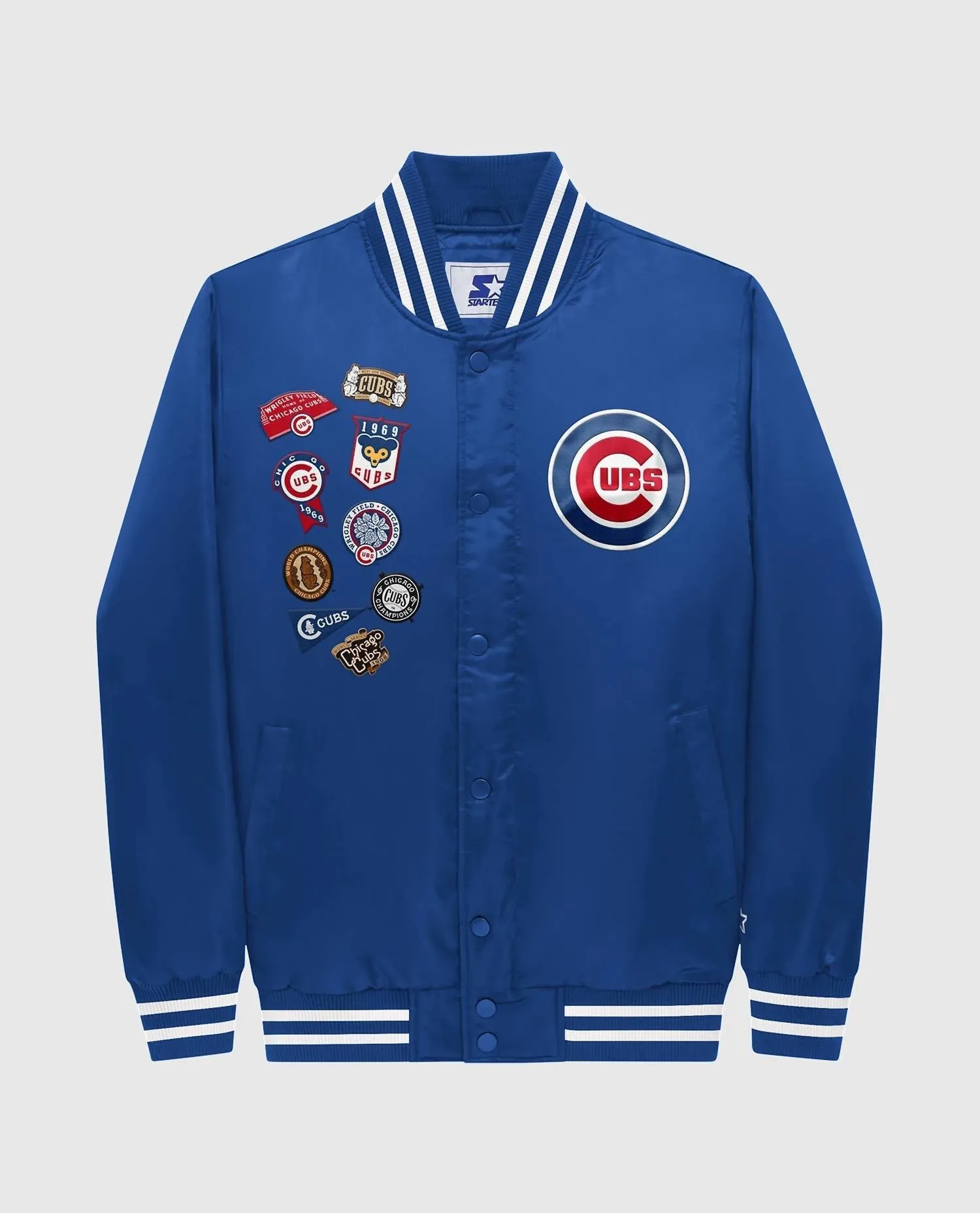 Men's Chicago Cubs Varsity Satin Full Snap Jacket In Chicago Cubs Blue