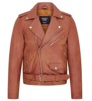 Mens Classic Brando Leather Biker Jacket - Heinola