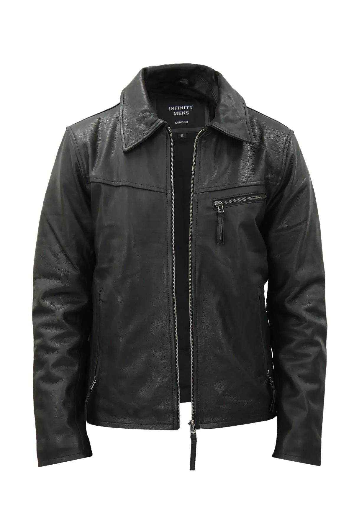 Mens Classic Cow Hide Leather Biker Jacket