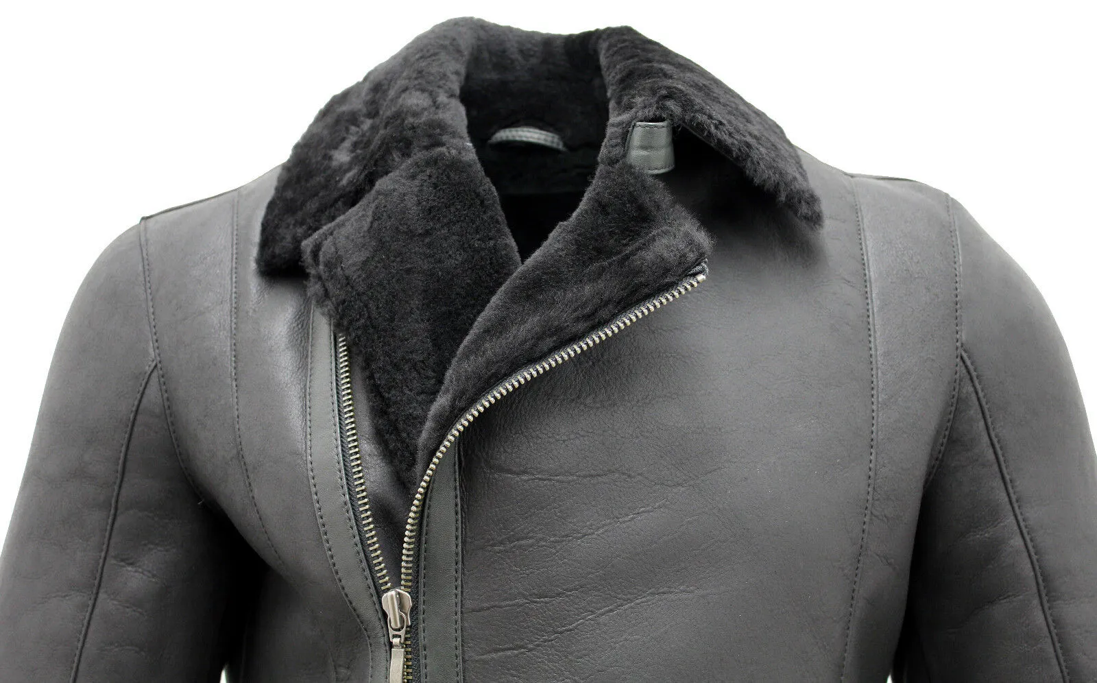 Mens Double Breasted Sheepskin Leather Biker Jacket-Manila