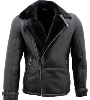 Mens Double Breasted Sheepskin Leather Biker Jacket-Manila
