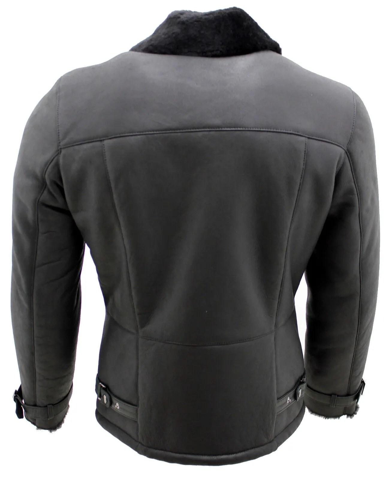 Mens Double Breasted Sheepskin Leather Biker Jacket-Manila