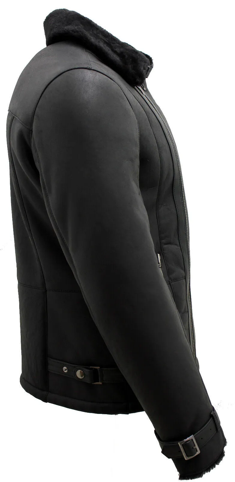 Mens Double Breasted Sheepskin Leather Biker Jacket-Manila